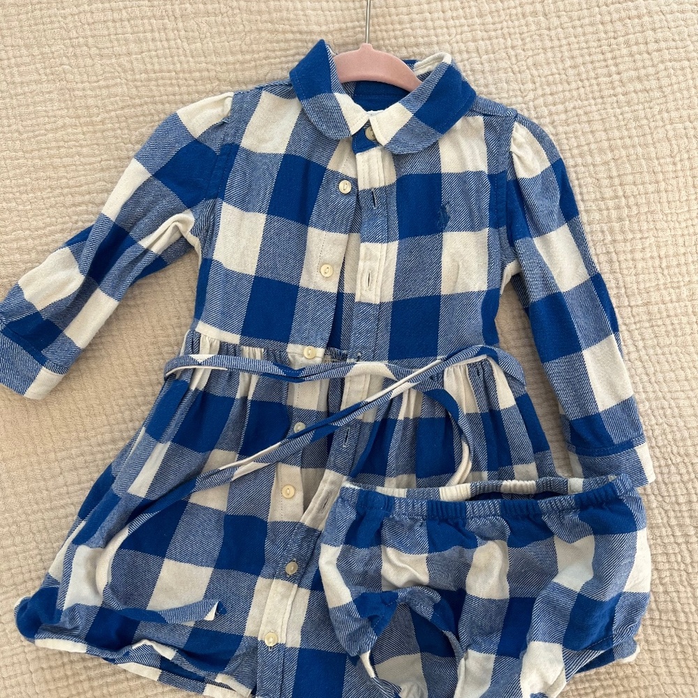 RALPH LAUREN 12M blue plaid dress and bloomers